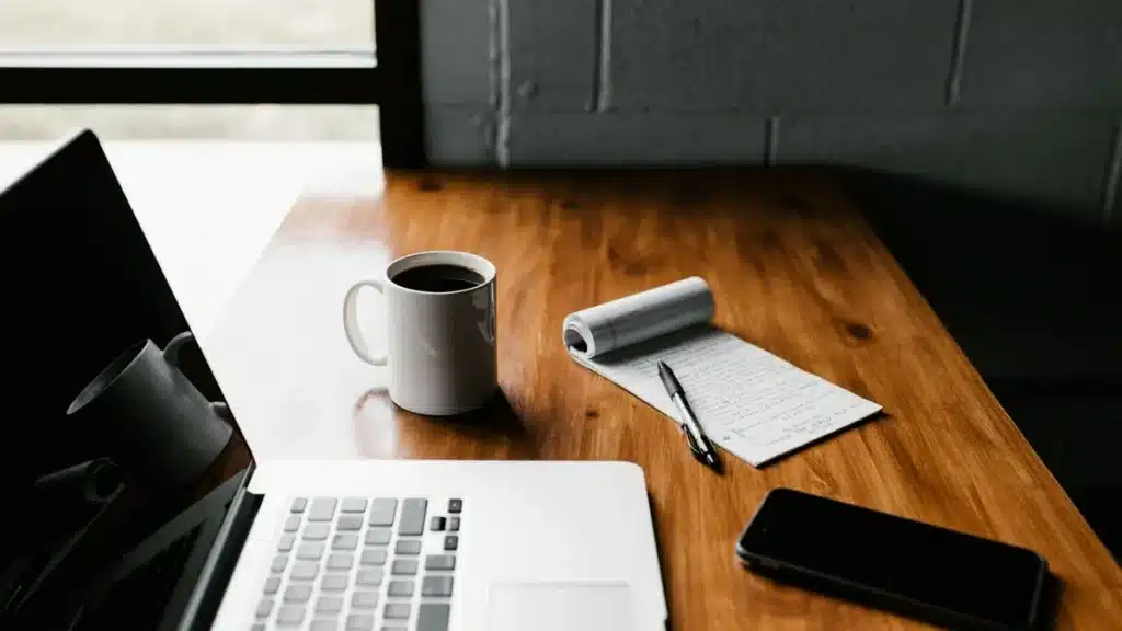 Writing a blog post at a desk