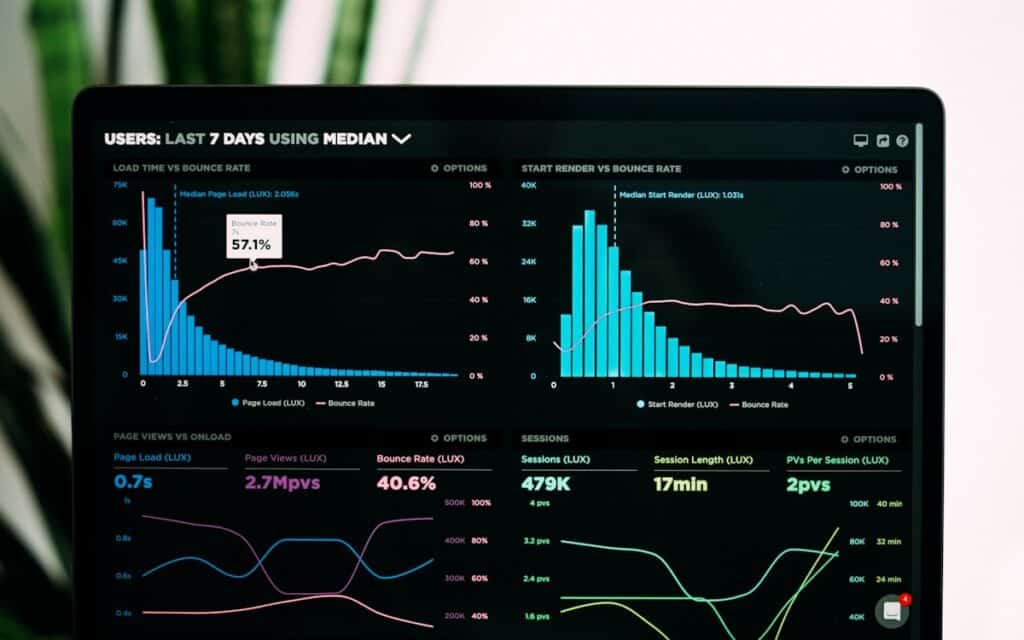 Performance graphs on a laptop screen, representing local search rankings for a Melbourne trade business